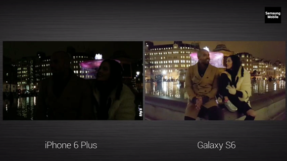 경쟁사의 제품의 카메라와 갤럭시S6 카메라의 야간 촬영 비교 모습 (이미지=유투브) 