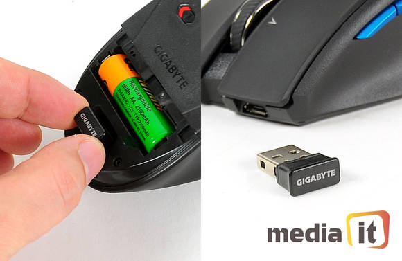 마우스 내부에 수납 가능한 소형 USB 무선 리시버 