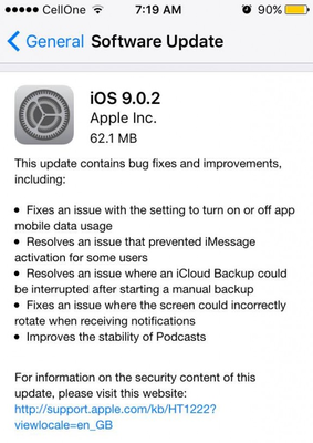 애플 iOS 9.0.2 버전 (사진=애플) 