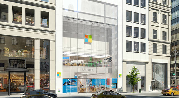 애플 플래그십 스토어가 있는 뉴욕 5번가에 새롭게 오픈한 마이크로소프트 플래그십 스토어(사진=MS) 