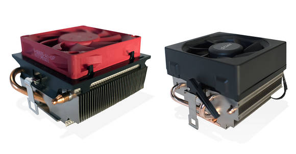 소음을 크게 줄인 AMD의 신형 CPU 쿨러(왼쪽)와 '레이스' 쿨러 (사진=AMD) 