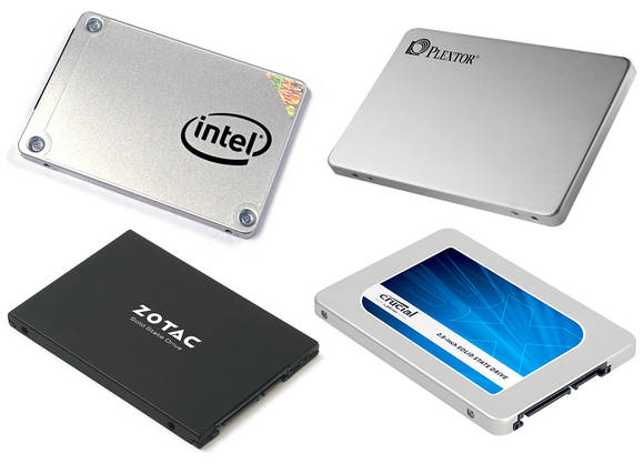 최근 출시된 최신 TLC SSD 제품들. (왼쪽 위부터 시계방향으로 인텔 540s, 플렉스터 M7V, 마이크론 크루셜 BX200, 조텍 T500) / 각 제조사 제공 