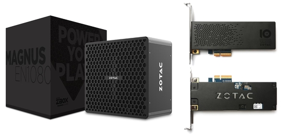 고성능 미니 PC ‘조텍 ZBOX 매그너스 EN1080 10주년 에디션’(사진 왼쪽)과 고성능 SSD ‘조텍 소닉스(SONIX) SSD 10주년 에디션’ / 조텍코리아 제공