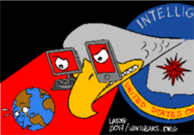 CIA가 IT기업을 해킹했다는 풍자 이미지 / 위키리크스 홈페이지 갈무리