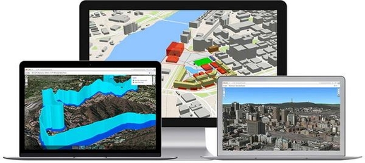 실제 도시 정보와 3D GIS 플랫폼을 이용해 디지털 트윈을 만들고 다양한 용도로 활용하는 모습. / 에스리 제공
