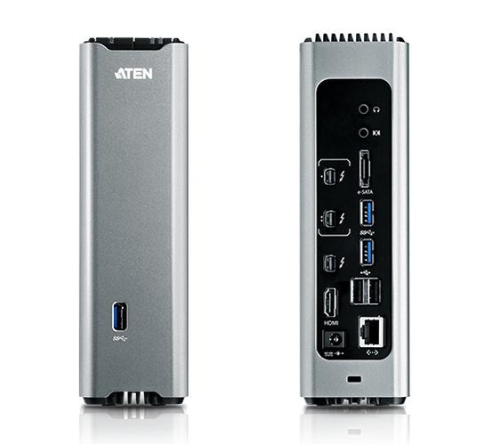 에이텐이 최대 2대의 PC에서 키보드·마우스·모니터뿐 아니라 다양한 주변기기를 함께 공유할 수 있는 썬더볼트 2 방식의 공유 스위치 제품인 ‘ATEN US7220’을 선보인다. / 에이텐 제공