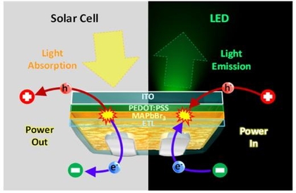 태양전지와 발광 소자 역할을 동시에 하는 페롭트로닉 소자의 발전·발광 구동 원리. / 과학기술정보통신부 제공