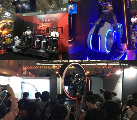 도쿄게임쇼 VR관에 전시된 각종 어트랙션 기기 사진 모음. / 박철현 기자