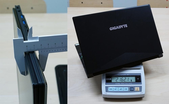 맥스-큐 기술을 적용한 기가바이트 에어로 15X는 19mm(최저)의 날씬한 두께에 무게는 약 2.1kg에 불과해 기존 게이밍 노트북 대비 우수한 휴대성을 제공한다. / 최용석 기자