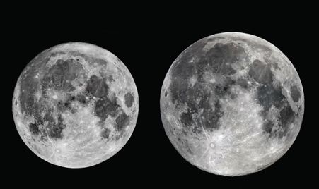 2017년 가장 작은 보름달과 가장 큰 보름달을 나란히 놓고 봤을 때 크기 비교 사진. / 한국천문연구원 제공