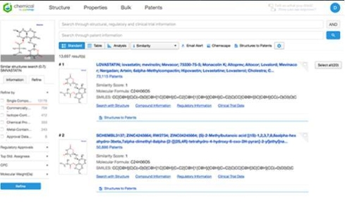 최근 출시된 ‘팻스냅 케미컬’ 구동 화면. 화학구조식 검색엔진을 자체 개발해 특허DB 시스템에 신규 장착했다. / 팻스냅 제공