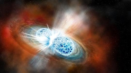 1억3000만 광년 떨어진 은하에서 발생한 중성자별의 충돌 현상 이미지. / 사이언스 제공