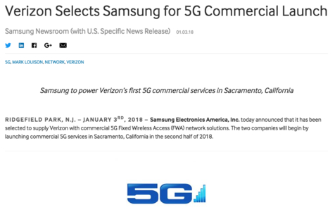 삼성전자 미국법인이 미국 최대 통신사 버라이즌과의 5G 협력을 발표했다. / 삼성전자 미국법인 홈페이지 갈무리