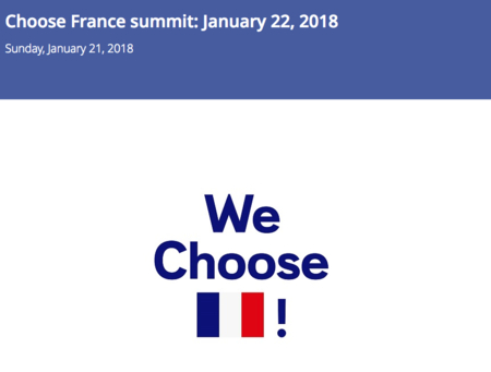 에마뉘엘 마크롱 프랑스 대통령이 22일(현지시각) 프랑스 파리 근교 베르사유 궁에서 140여 글로벌 기업 최고경영진과 만나 자신의 친기업 정책을 홍보하는 ‘프랑스를 선택하세요’ 행사를 열었다. 위 그림은 프랑스를 선택하세요’ 행사 로고. / 트위터 갈무리