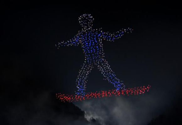 2018 평창 동계올림픽 개막식에서 선보인 인텔의 드론 세리머니의 한 장면. / 인텔 제공