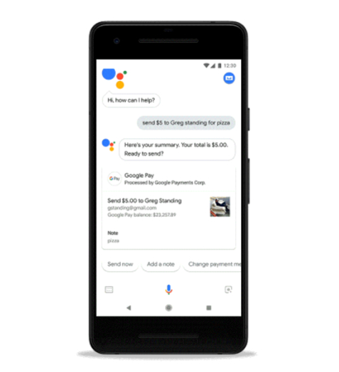 구글의 인공지능(AI) 음성 비서 ‘구글 어시스턴트’로 개인 간 송금을 하는 모습. /구글 공식 블로그 갈무리