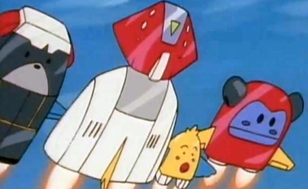 로봇 애니메이션 ‘전국마신 고쇼우군’을 패러디한 밍키 로봇 합체 장면. / 유튜브 갈무리