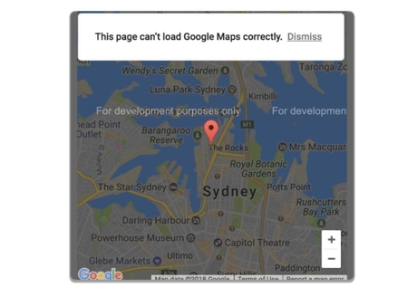 구글 맵스 플랫폼 API 키가 없을 경우 워터마크가 새겨진 저해상도 지도만 사용해야 한다. / SPH 홈페이지 갈무리