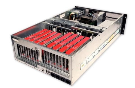 AMD 에픽 CPU 기반 서버에 알비오 U250 8대를 결합한 일체형 제품의 모습. / AMD 제공