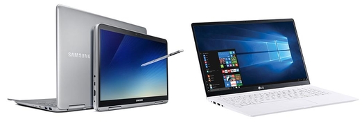  2018년 신제품인 ‘삼성 노트북 펜’(왼쪽)과 LG 2018년형 ‘그램’. / IT조선 DB