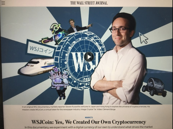 미국 WSJ 저널이 자체 암호화폐 ‘WSJ코인'을 만들었다고 발표한 기사. / WSJ 홈페이지 갈무리