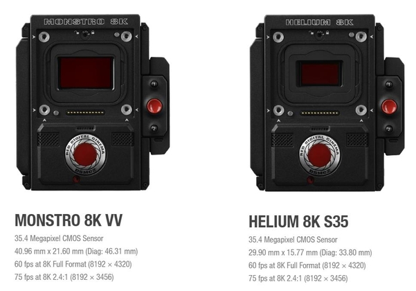 레드 8K 시네마 카메라 몬스트로 8K VV(왼쪽)와 헬리움 8K. / 레드 홈페이지 갈무리