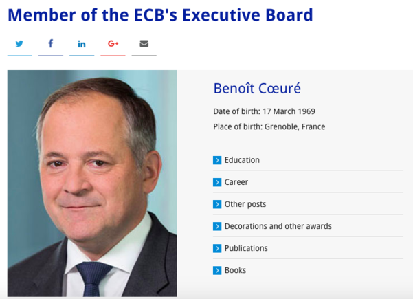 브느와 꾀레아(Benoit Coeure) 유럽 중앙은행 집행 이사. / 유럽 중앙은행 홈페이지 갈무리