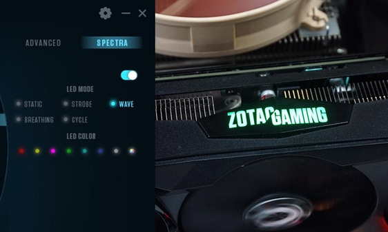 파이어스톰 앱의 ‘스펙트라’ 기능을 통해 측면 RGB LED의 색상과 조명효과를 변경할 수 있다. / 최용석 기자