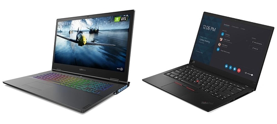 레노버 게이밍 노트북 ‘리전 Y740’ 신모델(왼쪽)과 비즈니스 노트북 ‘씽크패드 X1 카본’ 신모델. / 레노버 제공