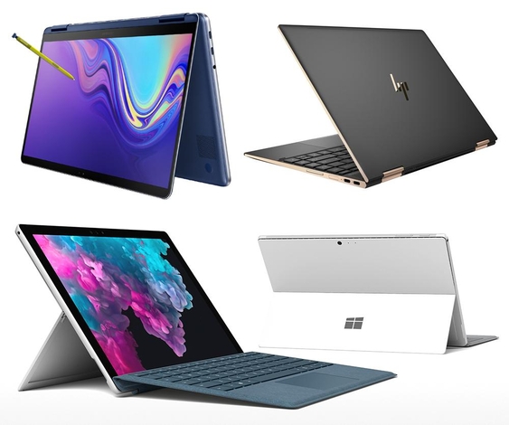 삼성 노트북 펜 S(왼쪽 위)와 HP 2019년형 스펙터 X360 13(오른쪽 위), MS 서피스 프로 6(아래). / IT조선 DB