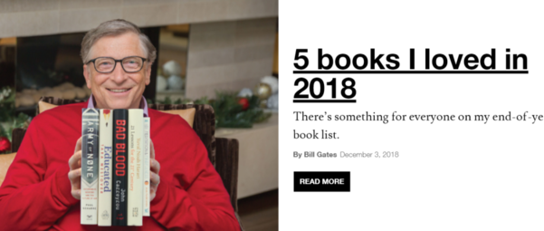 빌 게이츠는 매년 50권 정도 책을 읽고 자신의 블로그에 독후감을 공유하고 있다.