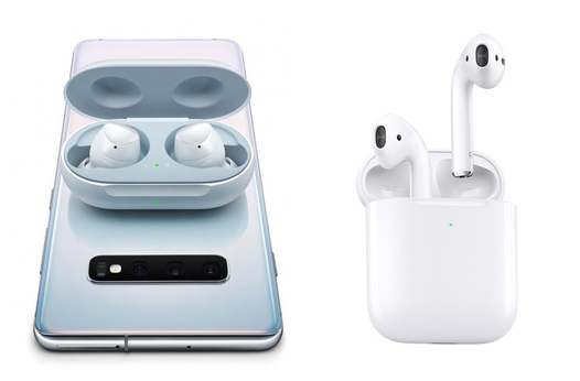삼성전자 ‘갤럭시 버즈’(왼쪽)와 애플 2세대 에어팟. / 삼성전자, 애플 제공