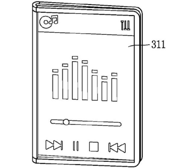 LG전자 투명 디스플레이 탑재 폴더블 스마트폰 특허 설명 이미지, 접었을때 안쪽 화면을 볼 수 있는 것이 특징이다. / USPTO 제공