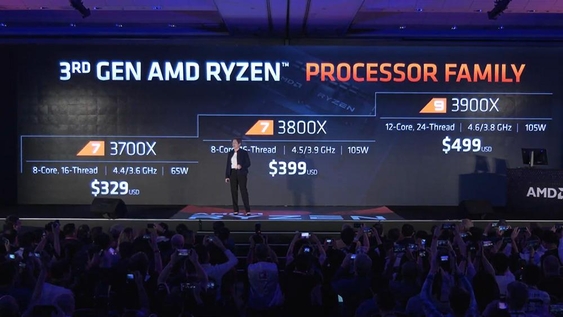 3세대 라이젠 프로세서의 구성과 가격 정보. / AMD 유튜브 갈무리
