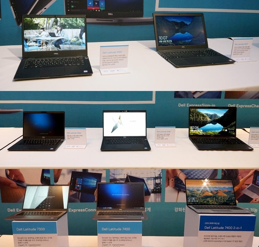 델의 10세대 래티튜드 노트북 제품군(윗줄부터 래티튜드 3000 시리즈, 래티튜드 5000 시리즈, 래티튜드 7000 시리즈). / 최용석 기자