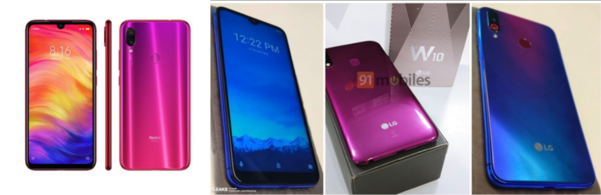 홍미 노트7(왼쪽)과 인터넷에서 검색되는 LG W10 추정 상품 이미지 / 출처 11번가, 快科技