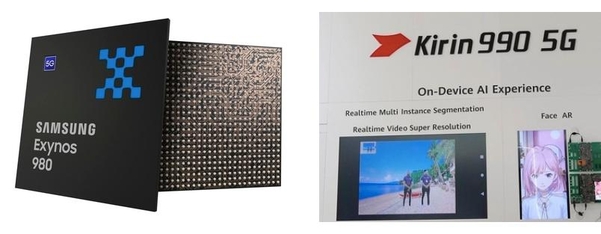 삼성전자 ‘엑시노스 980’과 화웨이 ‘기린 990’ 통합 5G 칩 이미지 / IT조선 DB