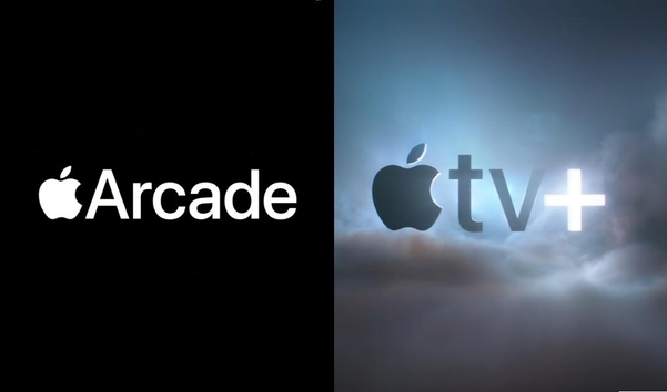 애플 아케이드 로고와 애플TV 플러스 로고(왼쪽부터). /애플 공식 유튜브 갈무리
