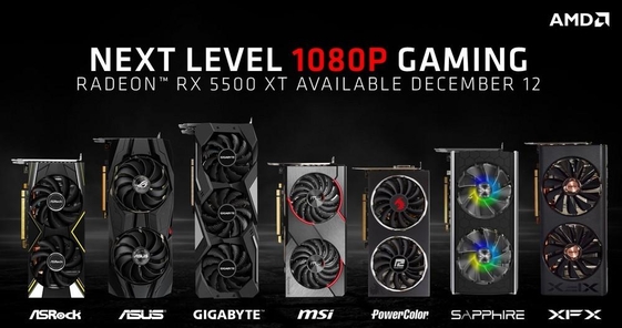 다양한 브랜드에서 출시하는 AMD 라데온 RX 5500 XT 그래픽 카드의 모습. / AMD 제공