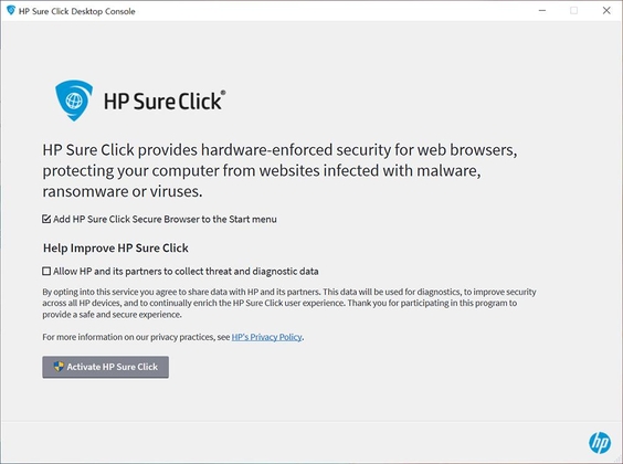 HP의 기업 레벨 보안 기능 중 하나인 ‘슈어 클릭’을 실행한 모습. / 최용석 기자