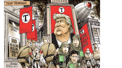 ’트럼프 지지자들은 그의 파시스트 성향을 개의치 않는다’는 내용의 칼럼 삽화(2015. 12. 5) / David Horsey. LA타임즈