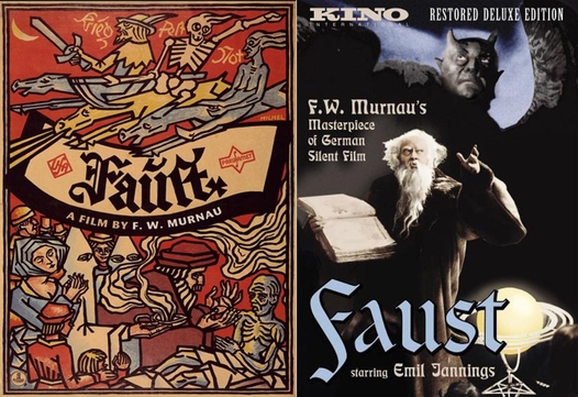파우스트는 15세기 말과 16세기 독일에서 활동한 실존 인물로 추정된다. 1578년 최초로 책으로 발간된 파우스트의 전설은 여러 버전으로 출판되고 극으로 만들어졌으며, 괴테 이후에도 오페라, 교향곡, 발레, 영화 등으로 다시 태어났다. 사진은 1926년 무르나우(F. W. Murnau) 감독이 연출한 영화 《파우스트》의 포스터.