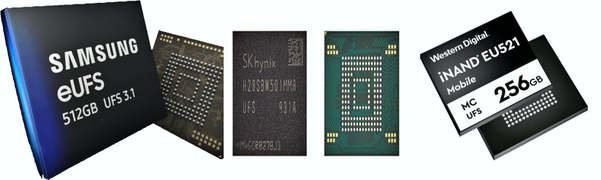  삼성전자와 SK하이닉스, WD의 UFS 메모리(왼쪽부터) / 각사 제공