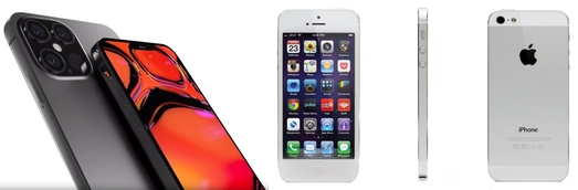아이폰12 프로 예상 이미지(왼쪽)와 아이폰5. / 편집=IT조선