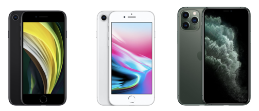 (왼쪽부터) 아이폰SE, 아이폰8, 아이폰11프로. / 애플 제공