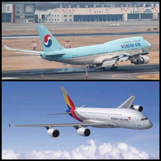 대한항공의 보잉747(위)과 아시아나항공의 에어버스380 모습. / 각사 홈페이지 갈무리