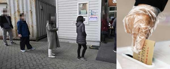투표를 하려고 줄지어 선 유권자들(사진 왼쪽)과 투표 장면 / CNN 갈무리, 조선DB