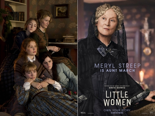 어머니 마치(March) 부인과 네 자매가 함께 한 영화 《Little Women》의 한 장면(왼쪽 사진). 1983년생 여성 감독 그레타 거윅(Greta Gerwig)이 메가폰을 잡아 2019년 미국에서 제작된 이 영화는 2020년 2월 우리나라에서 개봉했다. 오른쪽은 대고모 역을 맡은 메릴 스트립(Meryl Streep).