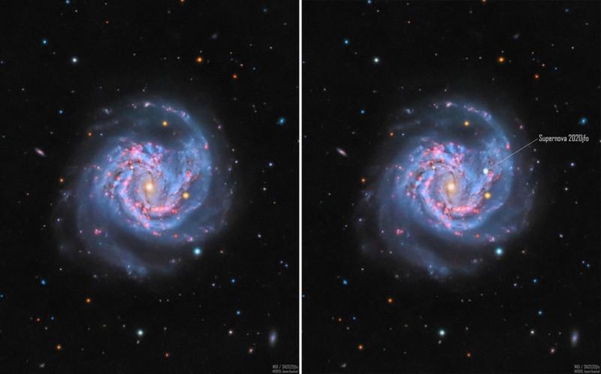 초신성 폭발 전 은하 사진(왼쪽)과 폭발 후 사진 / 제이슨 구엔젤 인스타그램