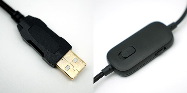금도금 처리된 USB 커넥터(왼쪽)와 단순하게 쓰기 쉽게 디자인된 일체형 컨트롤러. / 최용석 기자